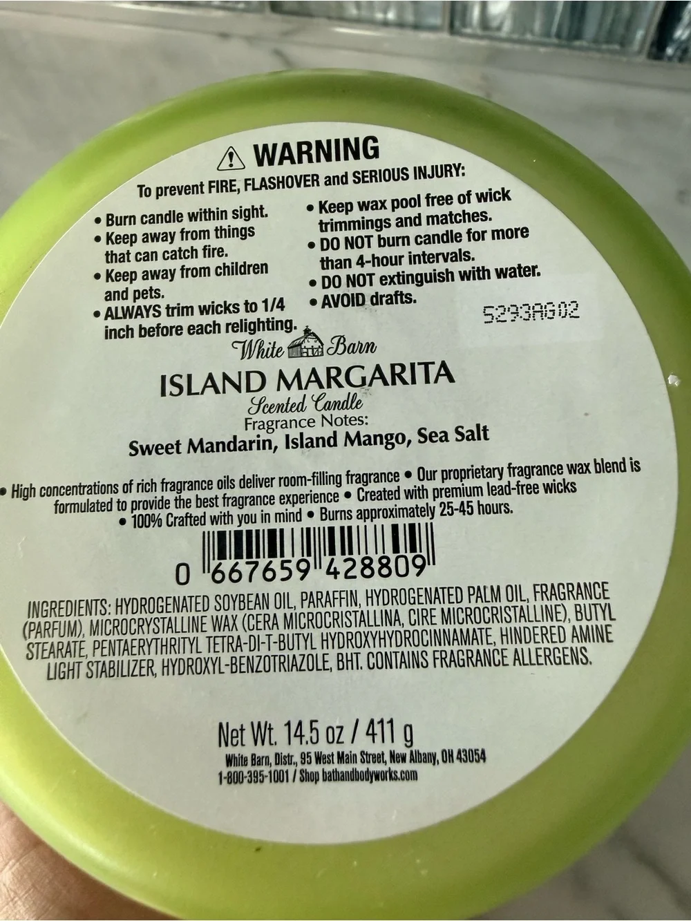 White Barn Bath & Body Works Island Margarita 3 Wick Candle New